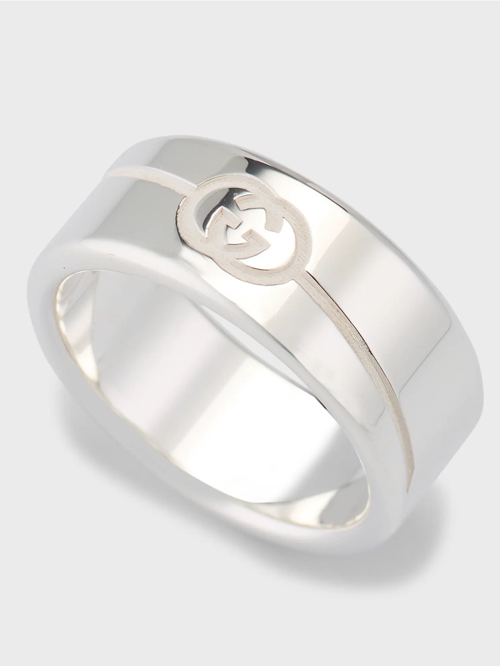 Gucci Polished Silver Interlocking G Men's Band